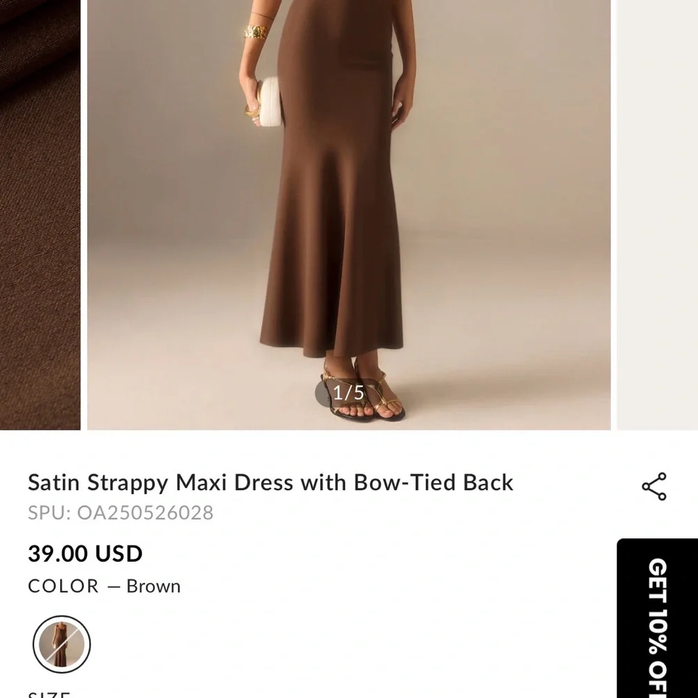Commense Brown Medium Satin Strappy Maxi Dress with Bow-Tied Back NWT$39 - Picture 6 of 6
